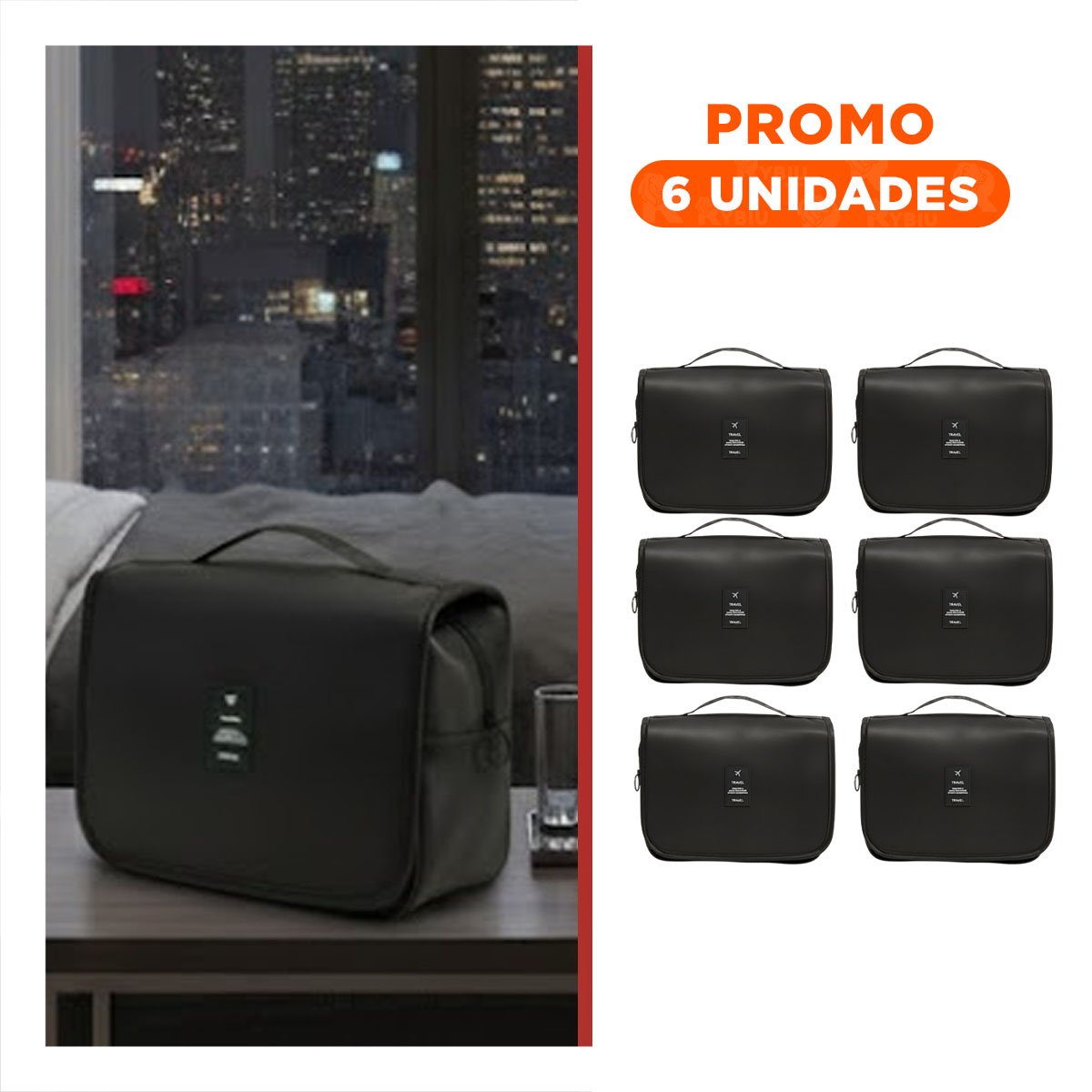 PACK6 ESTUCHE DE VIAJE 24X8X19CM NEGRO CON COMPARTIMENTOS QUE FACILITAN LA ORGANIZACIÓN - 1