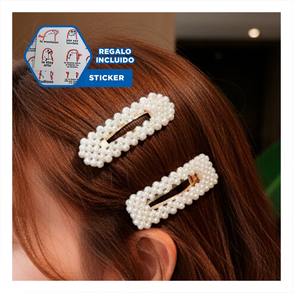 PINZAS 6 DE CABELLO CON PERLAS BEIGE ACCESORIO FEMENINO Y+REGALO STICKER - 1