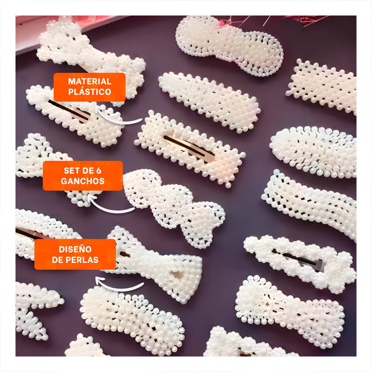 PINZAS 6 DE CABELLO CON PERLAS BEIGE ACCESORIO FEMENINO Y+REGALO STICKER - 5
