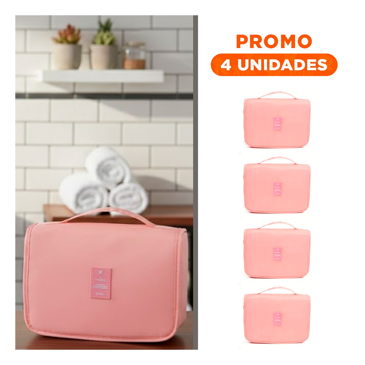 PACK4 COSMETIQUERO 24X8X19 CM ROSADO COMPACTO PARA LLEVAR SIEMPRE CONTIGO Y+REGALO STICKER - 1