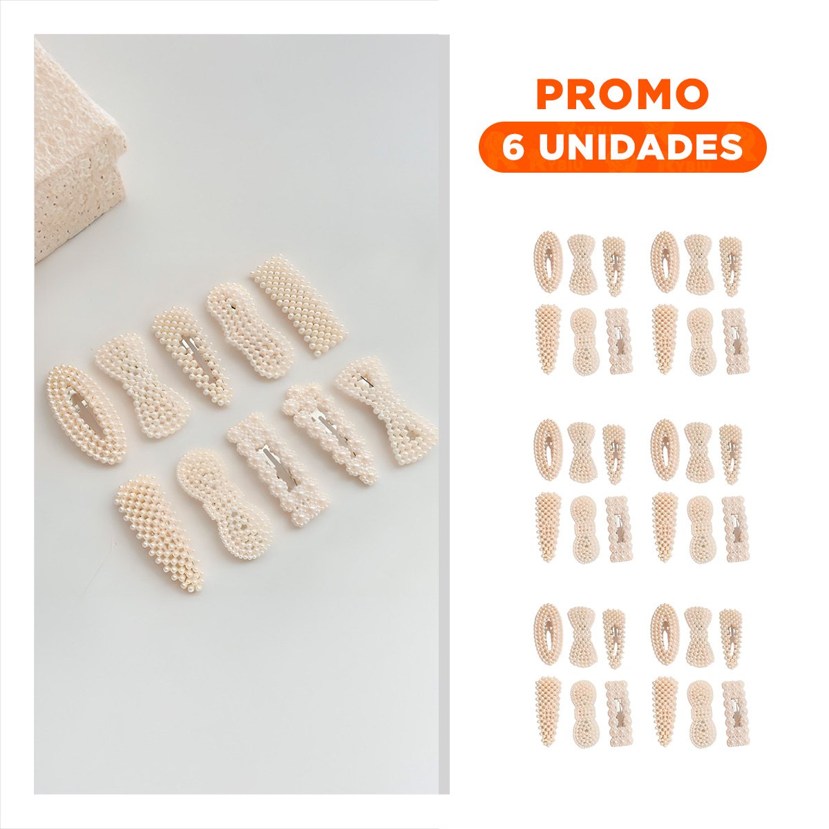 PACK6 SET 6 GANCHOS DE CABELLO CON PERLAS BEIGE LOOK FEMENINO - 1