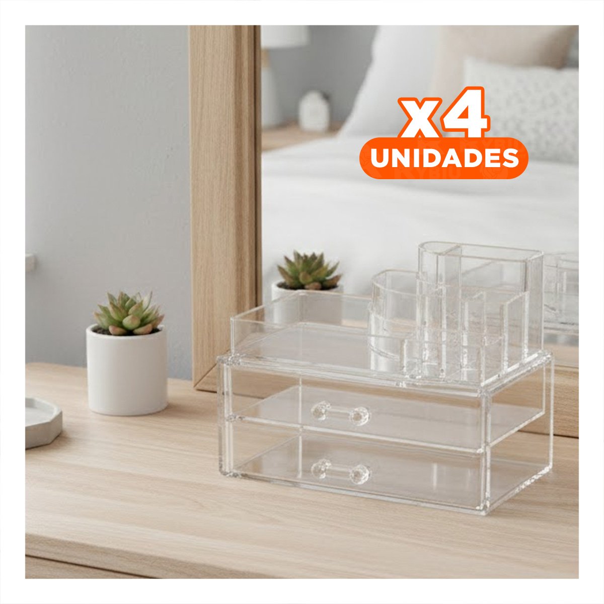 PACK4 ESTUCHE ACRILICO TRANSPARENTE PARA GUARDAR PRODUCTOS DE CUIDADO PERSONAL - 1