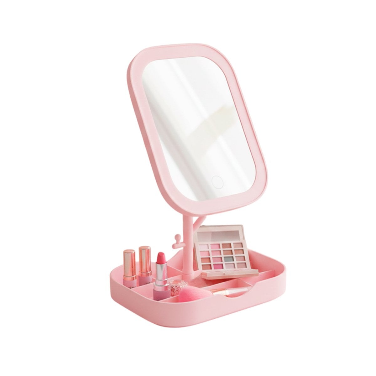 BASE DE BELLEZA CON ESPEJO LED CUADRADO ROSADO Y COMPARTIMENTOS Y+REGALO STICKER - 3