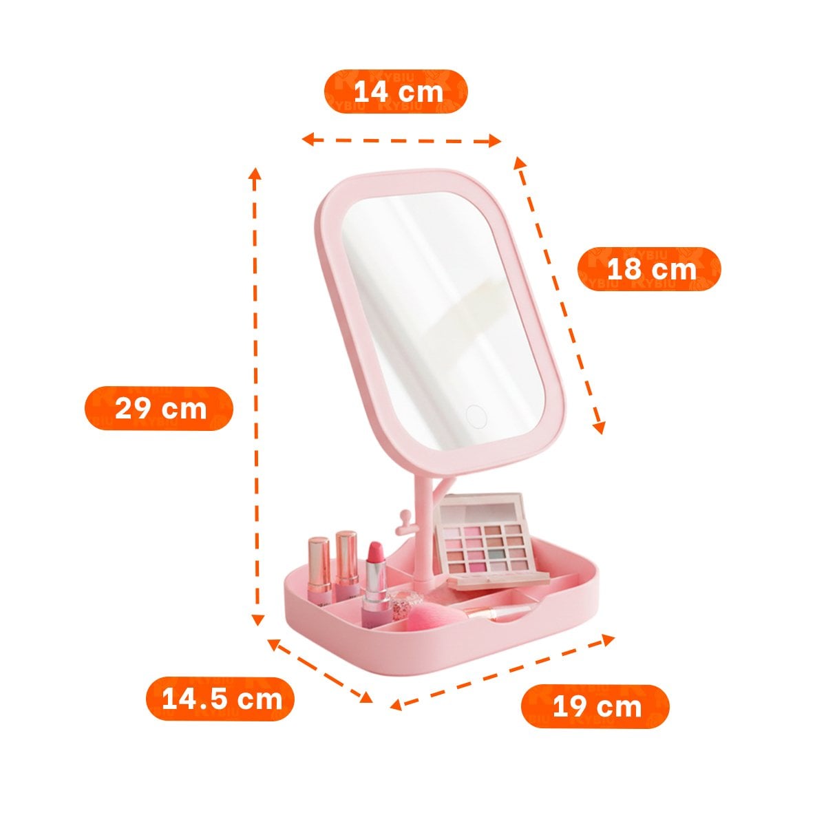 BASE DE BELLEZA CON ESPEJO LED CUADRADO ROSADO Y COMPARTIMENTOS Y+REGALO STICKER - 4