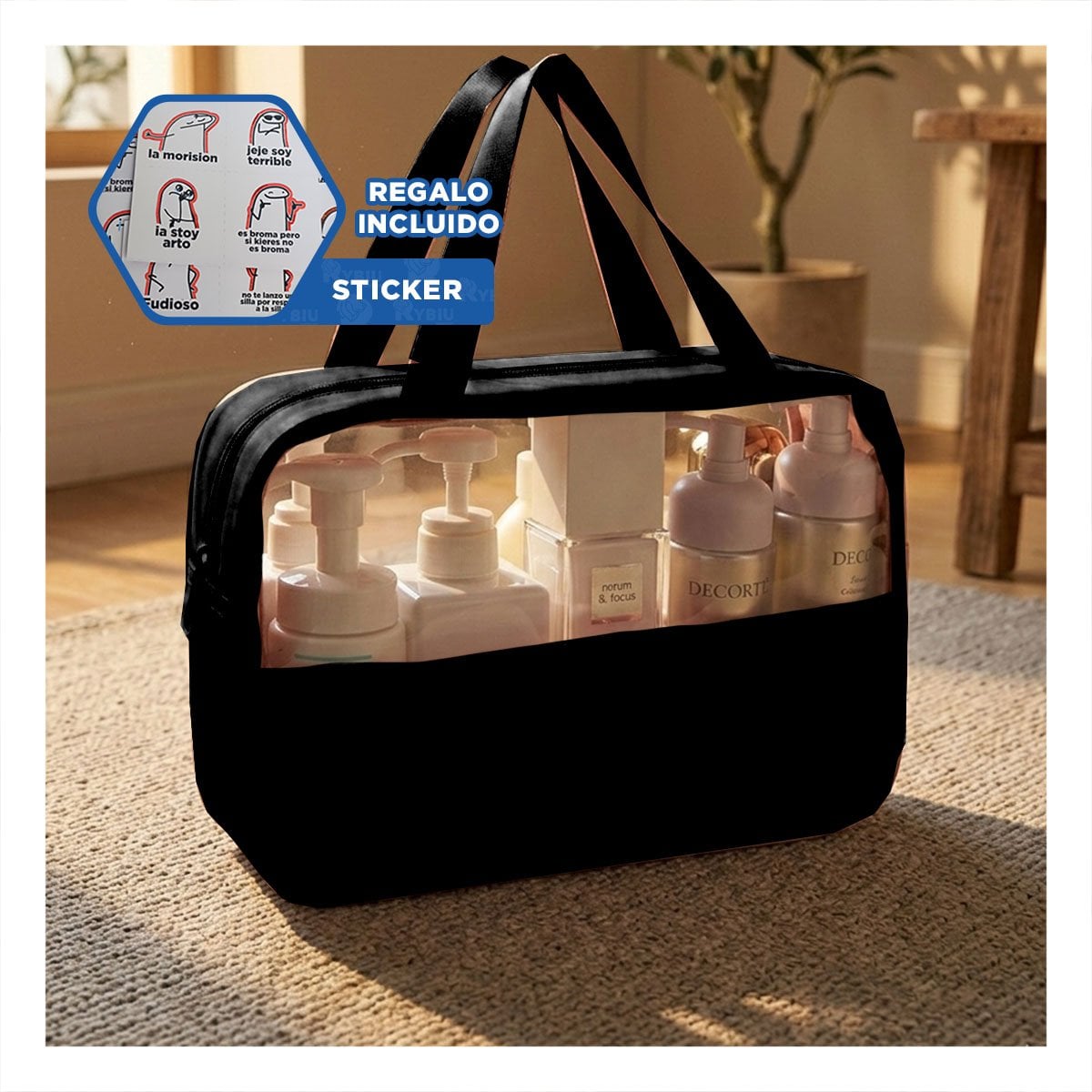 ORGANIZADOR RECTANGULAR CON ASAS PARA MAQUILLAJE NEGRO COMPACTO Y FUNCIONAL Y+REGALO STICKER - 1
