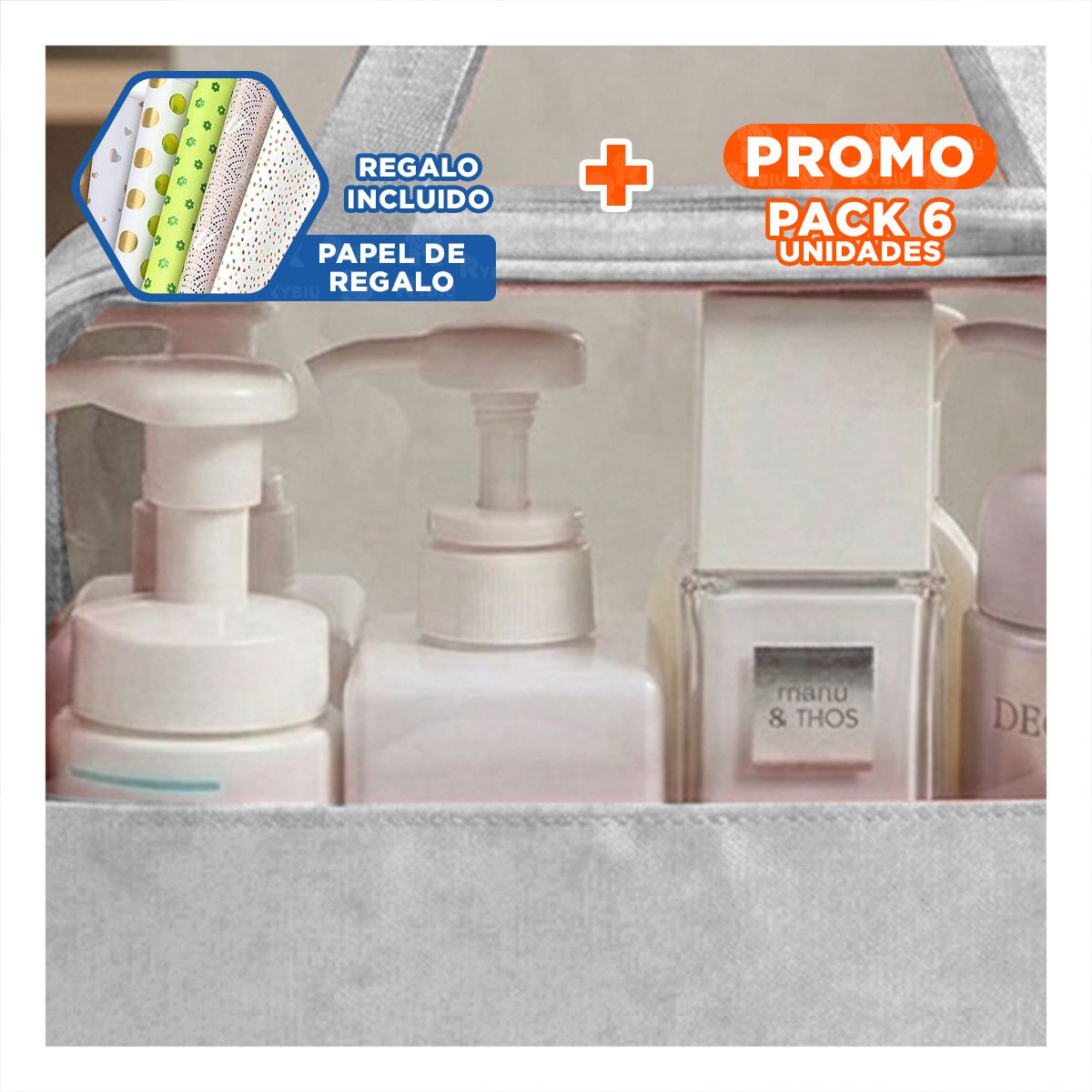 PACK6 CAJA RECTANGULAR CON ASAS PARA HIGIENE ROSADO RESISTENTE Y LIGERO Y+PAPEL REGALO - 1