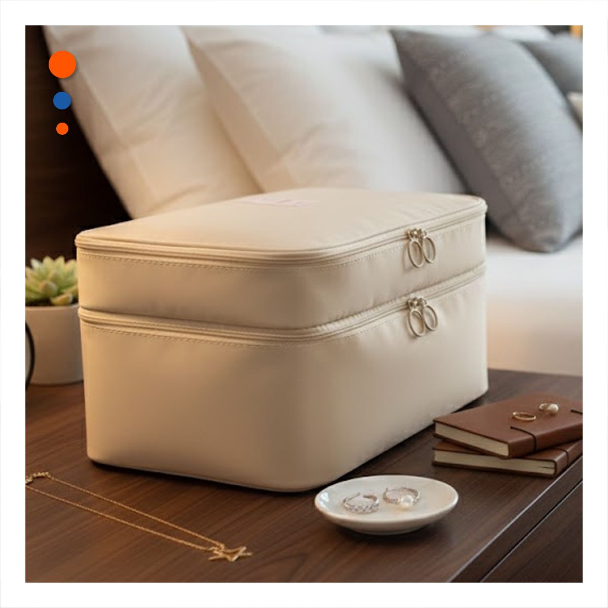 PACK2 PORTA COSMETICOS DE VIAJE 4 ESPACIOS 30X16X17CM BEIGE - 2
