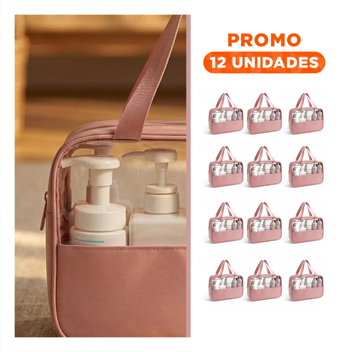 PACK12 EQUIPO NECESER RECTANGULAR CON ASAS ROSADO TRASLADO VELOZ Y+REGALO STICKER - 1