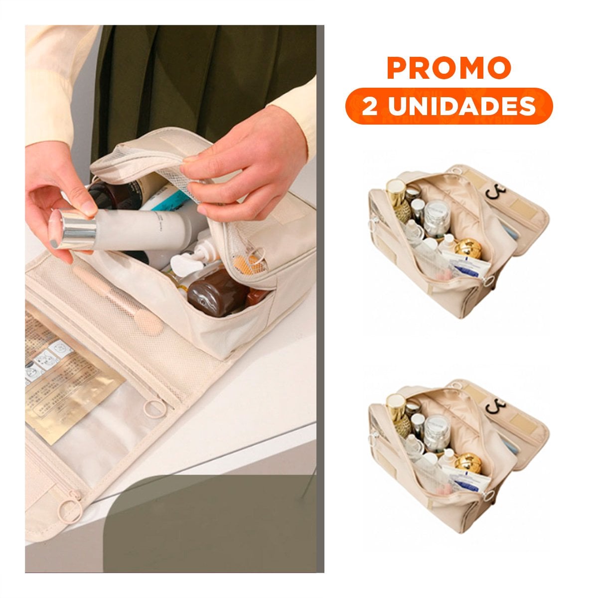 PACK2 ORGANIZADOR 24X8X19 CM BEIGE PARA VIAJES CON SISTEMA COLGADOR Y FACIL USO - 1
