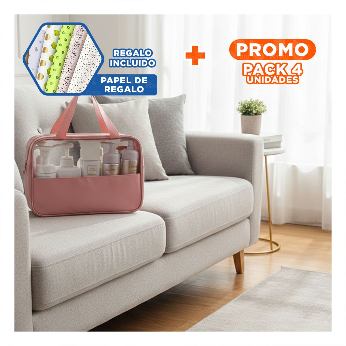 PACK4 CALZADO NECESER RECTANGULAR CON ASAS ROSADO CON EQUILIBRIO Y+PAPEL REGALO - 1