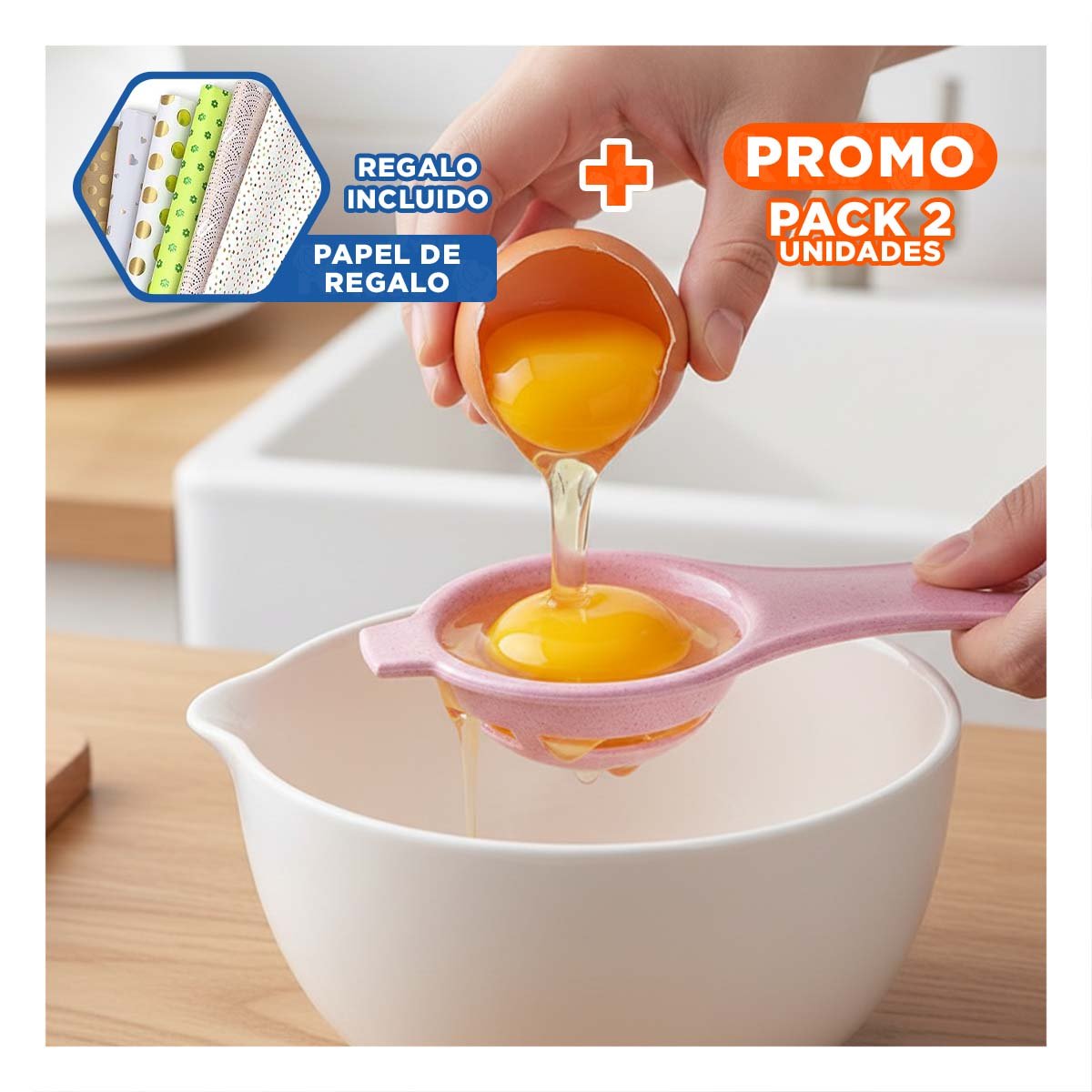 PACK2 ACCESORIO FUNCIONAL CON RECIPIENTE 1000 ML PARA COCINA CELESTE Y+PAPEL REGALO - 1