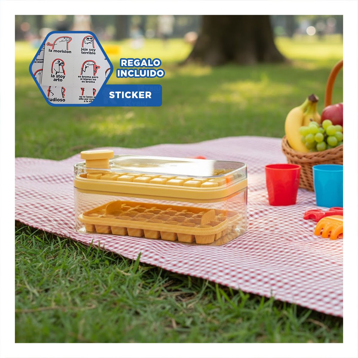 RECIPIENTE DOBLE BLANCO PARA HIELO CON FACIL DESMOLDE Y+REGALO STICKER - 1