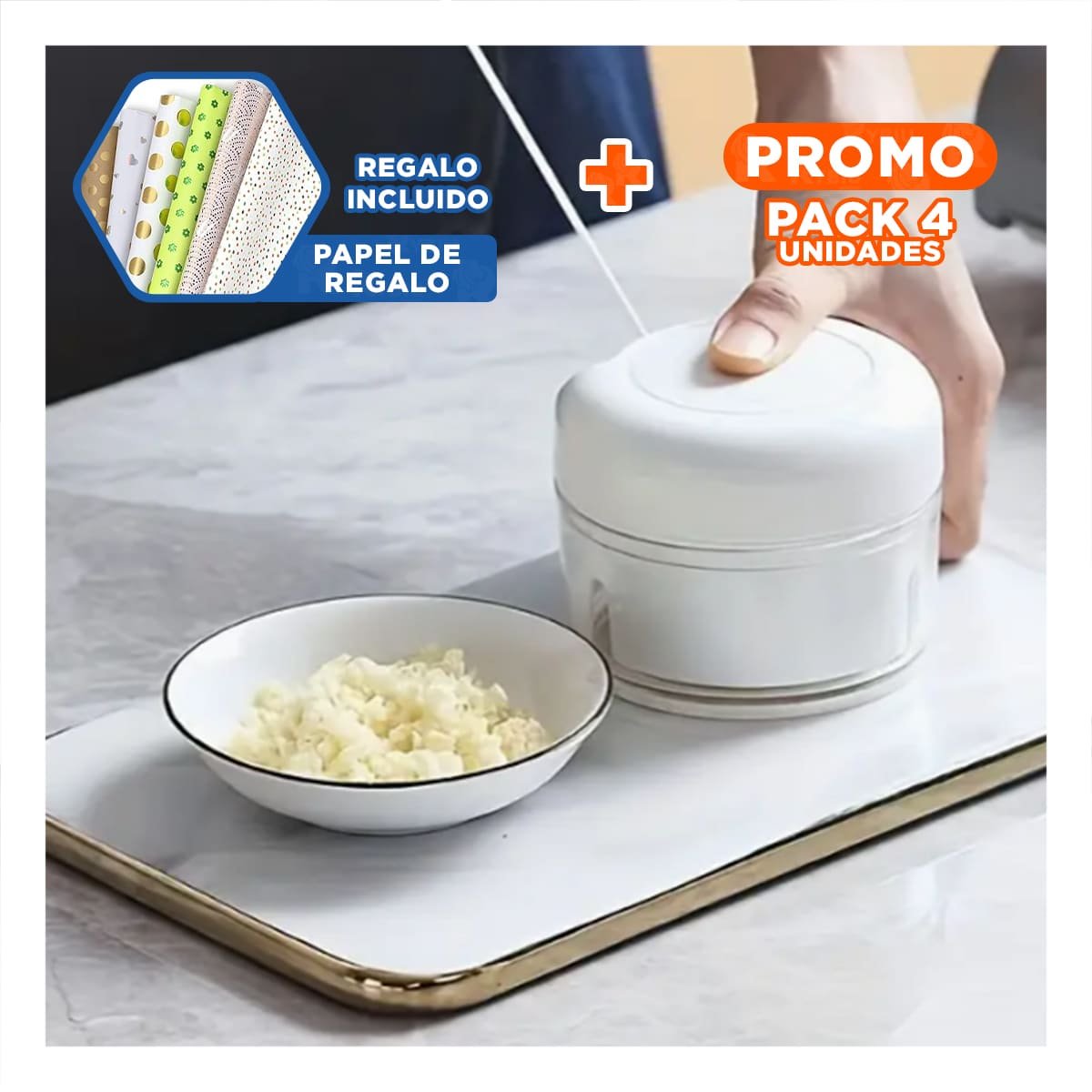 PACK4 HERRAMIENTA DE COCINA CON DEPOSITO 1000 ML COLOR CELESTE Y+PAPEL REGALO - 1