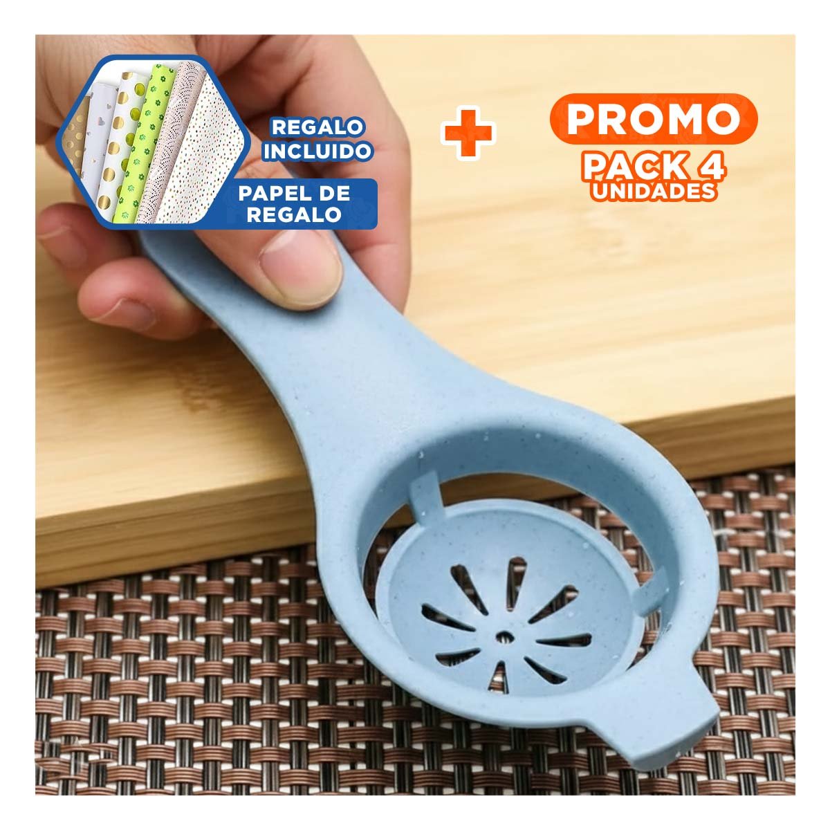 PACK4 HERRAMIENTA DE COCINA CON DEPOSITO 1000 ML COLOR CELESTE Y+PAPEL REGALO - 1