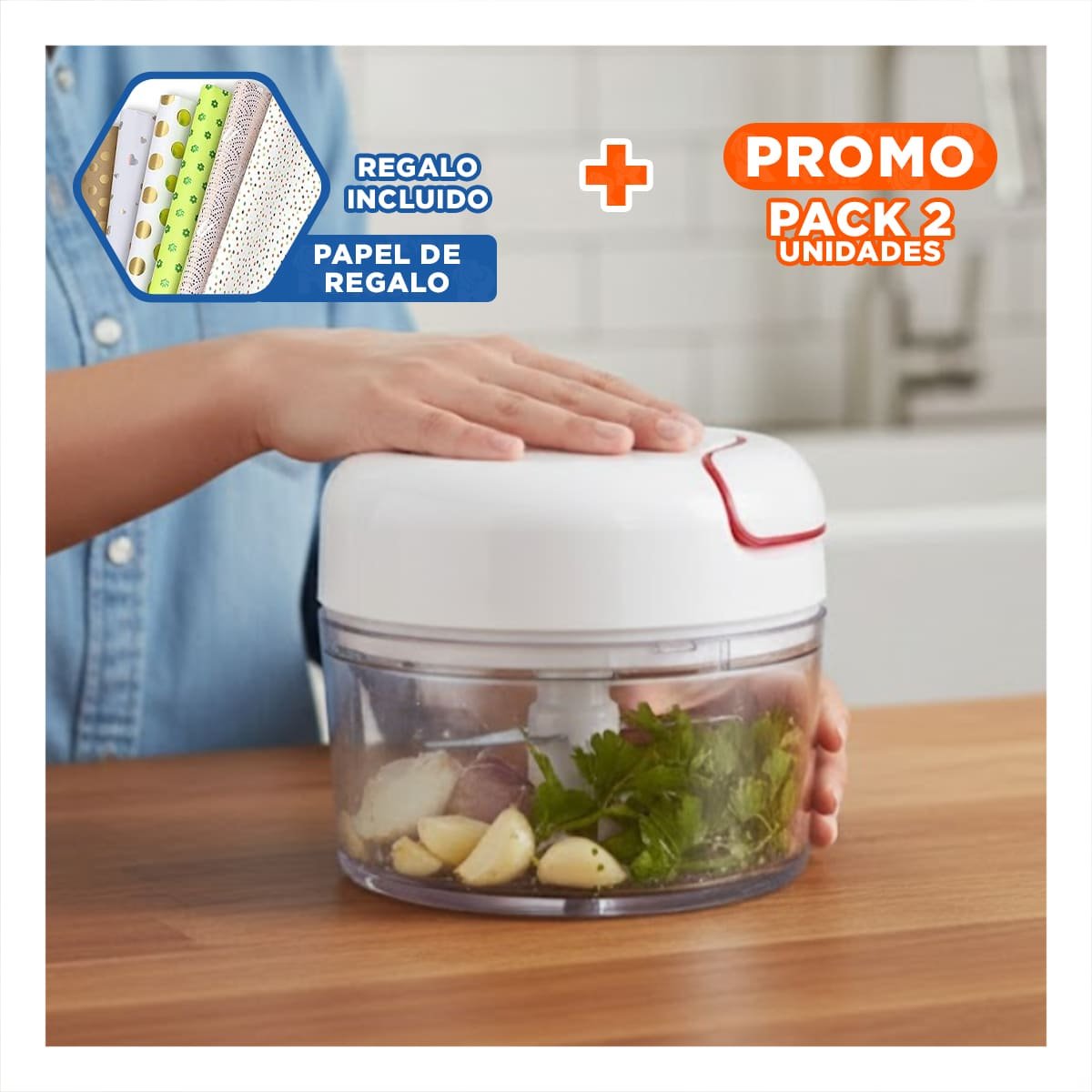 PACK2 ACCESORIO FUNCIONAL CON RECIPIENTE 1000 ML PARA COCINA CELESTE Y+PAPEL REGALO - 1