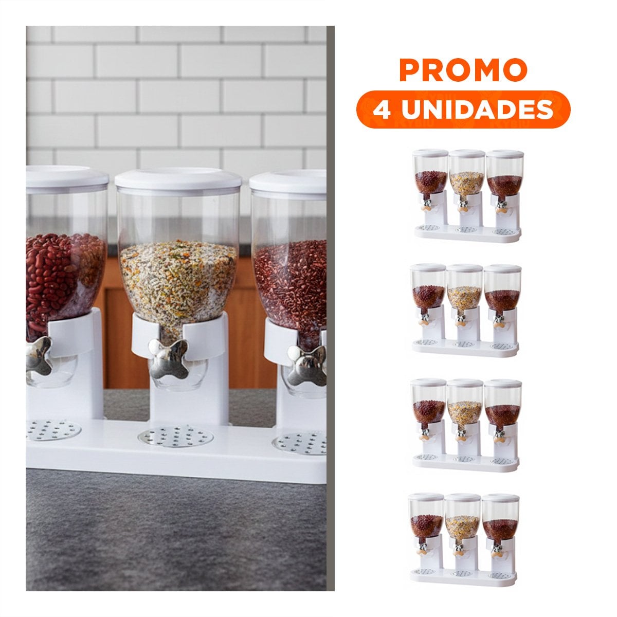 PACK4 RECIPIENTE DOBLE DE GRANOS 2L NEGRO PARA ALMACENAR ALIMENTOS SECOS Y+REGALO STICKER - 1