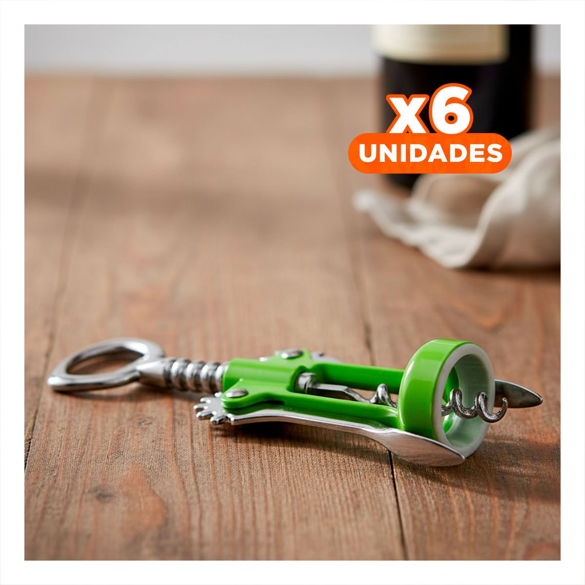 PACK6 HERRAMIENTA PARA VINO MANUAL 16,5 CM VERDE DISENO ERGONOMICO Y+REGALO STICKER - 1
