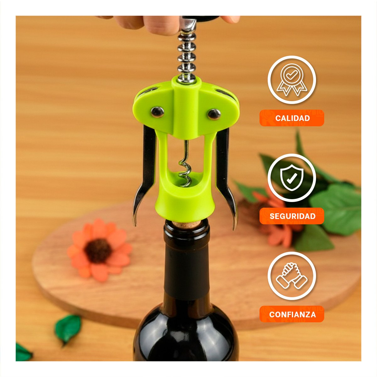PACK4 ACCESORIO PARA VINO MANUAL 16,5 CM VERDE PRACTICO - 3