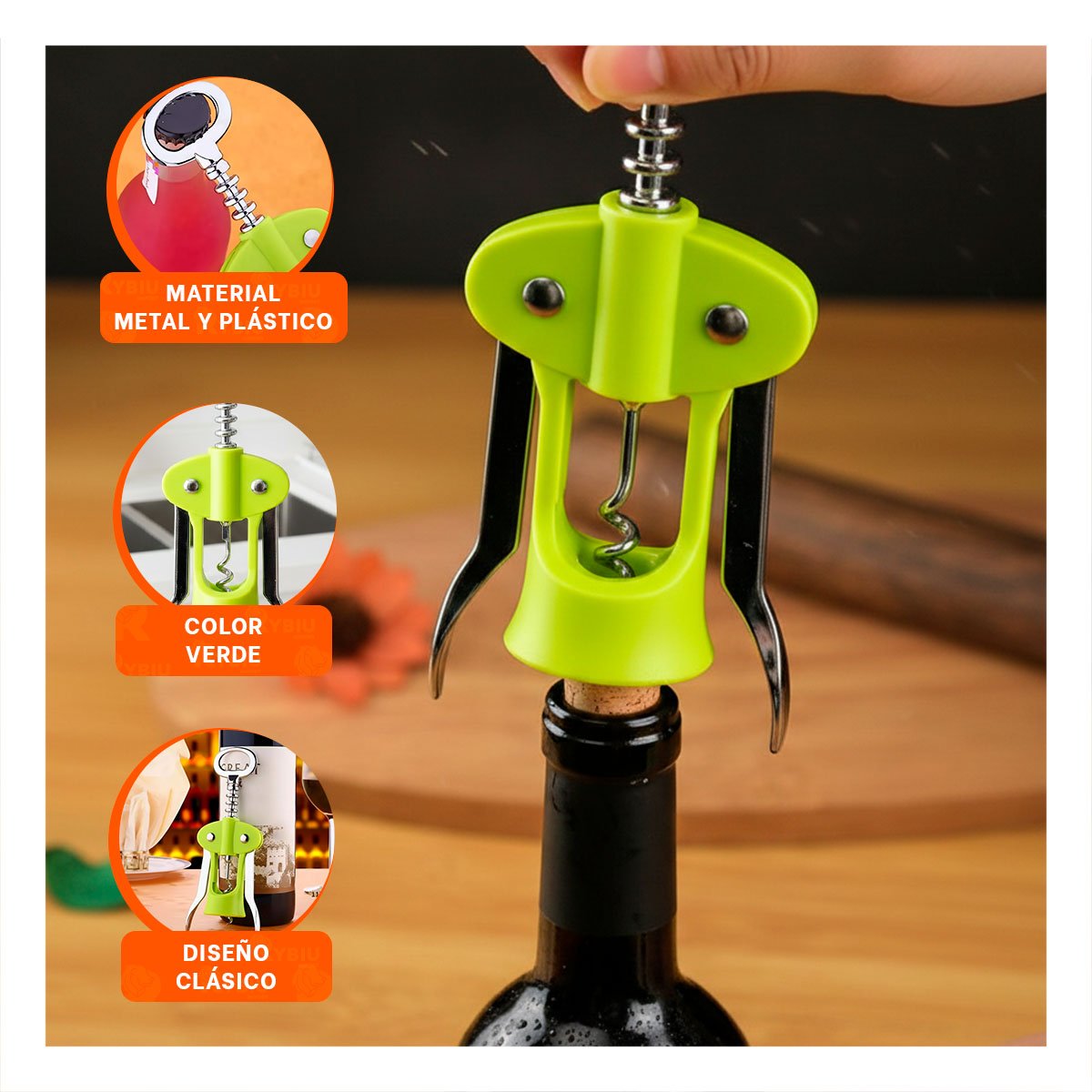 PACK4 ACCESORIO PARA VINO MANUAL 16,5 CM VERDE PRACTICO - 5