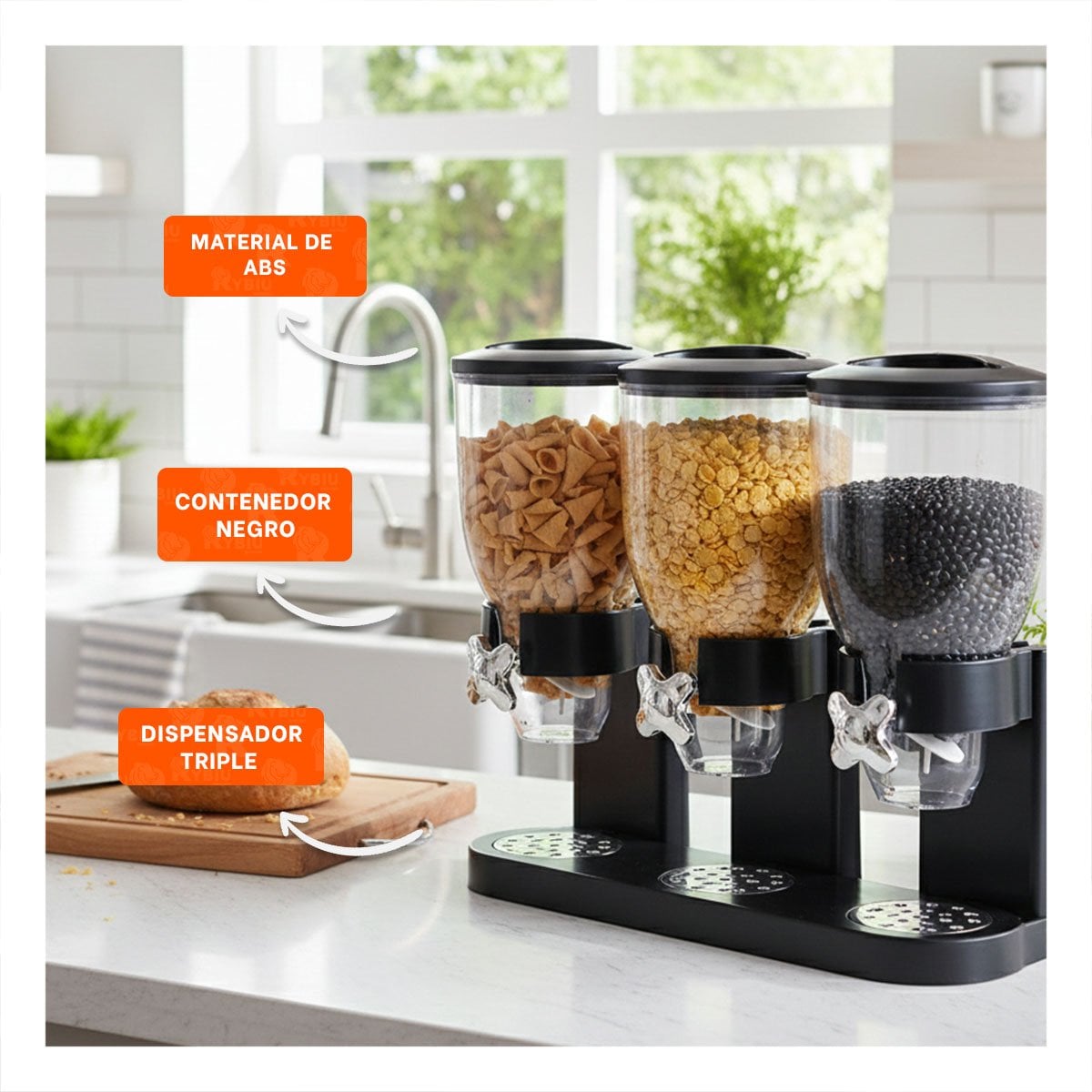 FRASCO DOBLE DE GRANOS 2L NEGRO ELEGANTE Y FUNCIONAL PARA COCINA Y+POST IT - 2
