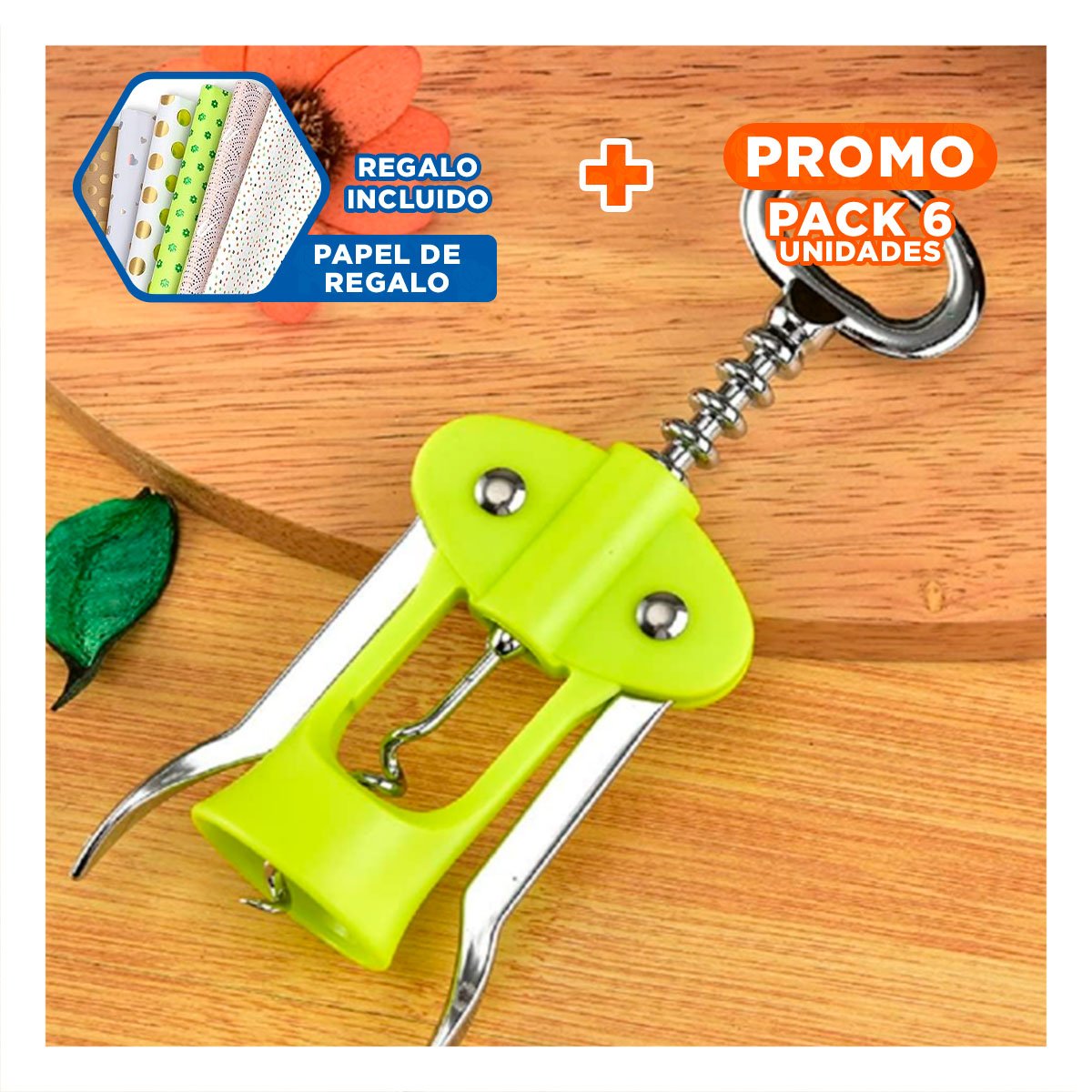 PACK6 ACCESORIO VERDE MANUAL 16,5 CM USO DIARIO EN HOGAR Y+PAPEL REGALO - 1