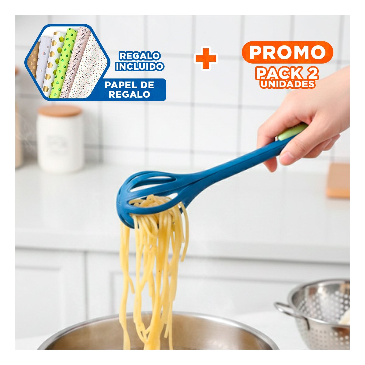 PACK2 ACCESORIO FUNCIONAL CON RECIPIENTE 1000 ML PARA COCINA CELESTE Y+PAPEL REGALO - 1