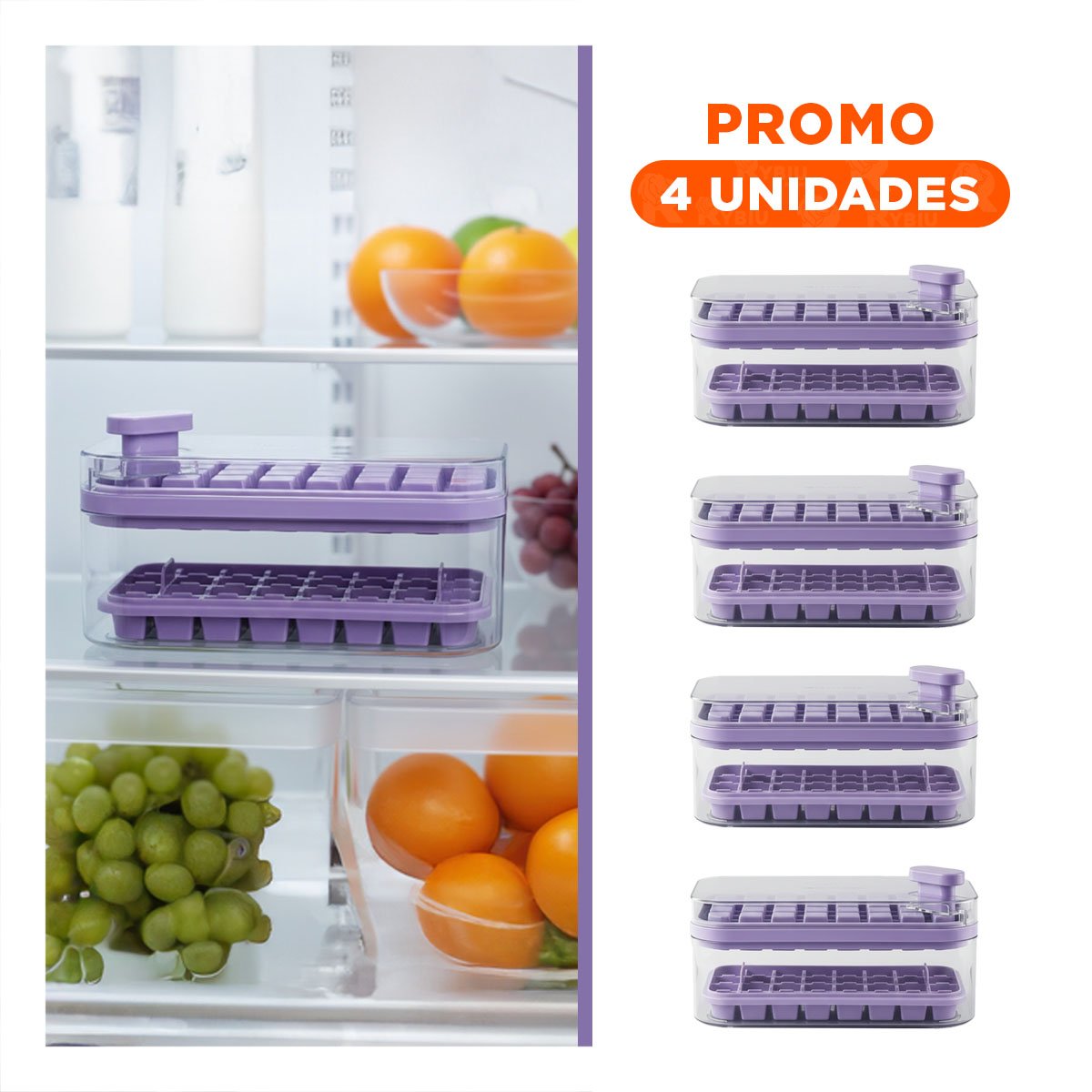 PACK4 CONTENEDOR MODERNO MORADO CON SISTEMA CLIC EN ESQUINA Y+REGALO STICKER - 1