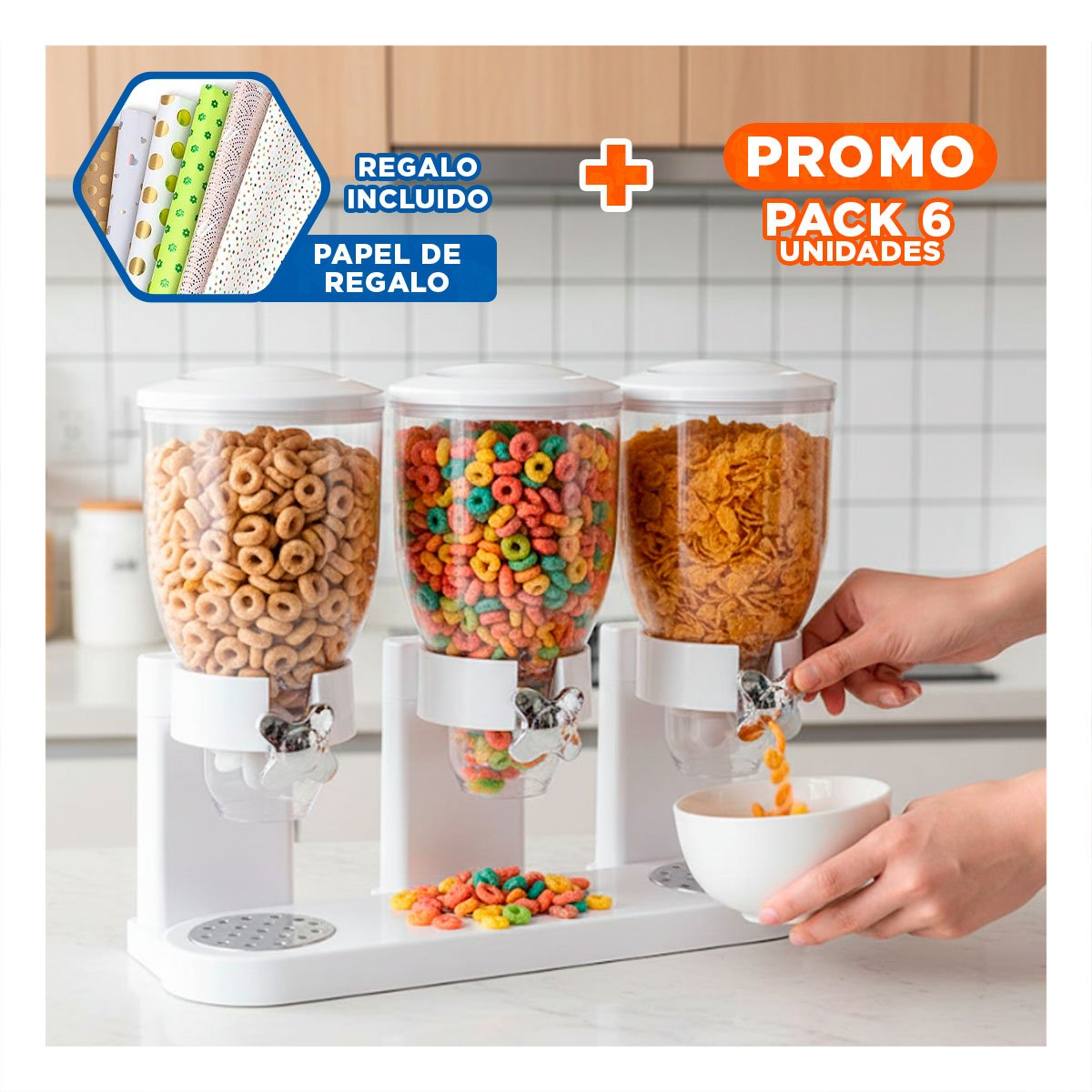PACK6 ENVASE DOBLE DE GRANOS 2L NEGRO DURADERO Y PRACTICO PARA DESPENSA Y+PAPEL REGALO - 1