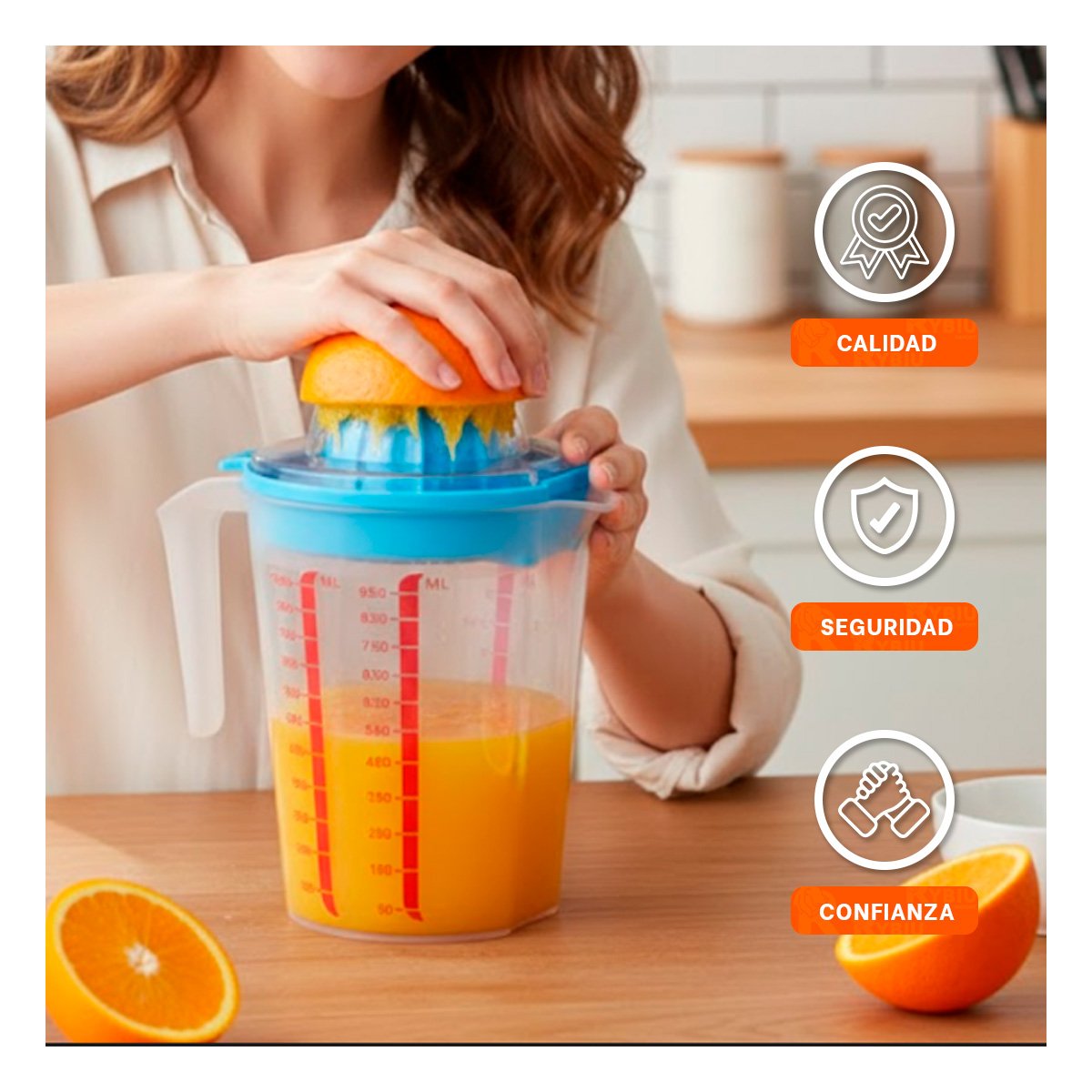 UTENSILIO COMPACTO PARA PREPARAR JUGO DE NARANJA CELESTE Y+PAPEL REGALO - 5