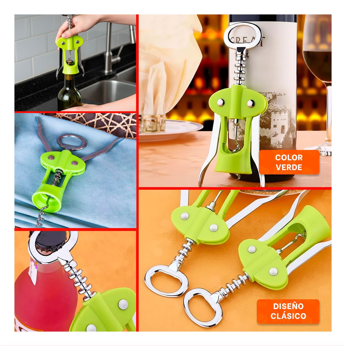 UTENSILIO PARA VINO MANUAL 16,5 CM VERDE DISENO PRACTICO Y+LIGAS REGALO - 5