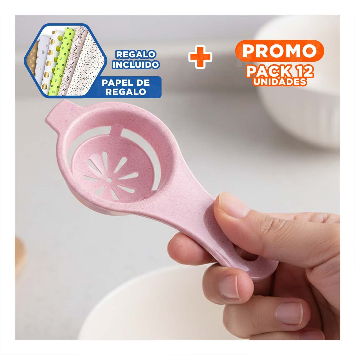 PACK12 DISPOSITIVO PRACTICO PARA JUGO NATURAL DE NARANJA CELESTE Y+PAPEL REGALO - 1