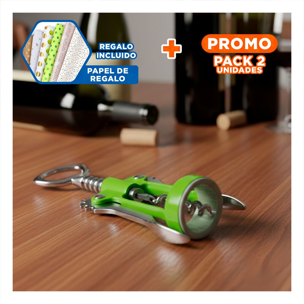 PACK2 UTENSILIO VERDE MANUAL 16,5 CM FUNCIONAL PARA BOTELLAS Y+PAPEL REGALO - 1