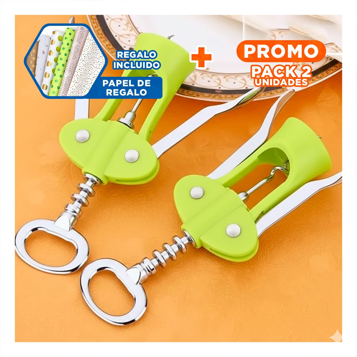 PACK2 UTENSILIO VERDE MANUAL 16,5 CM FUNCIONAL PARA BOTELLAS Y+PAPEL REGALO - 1