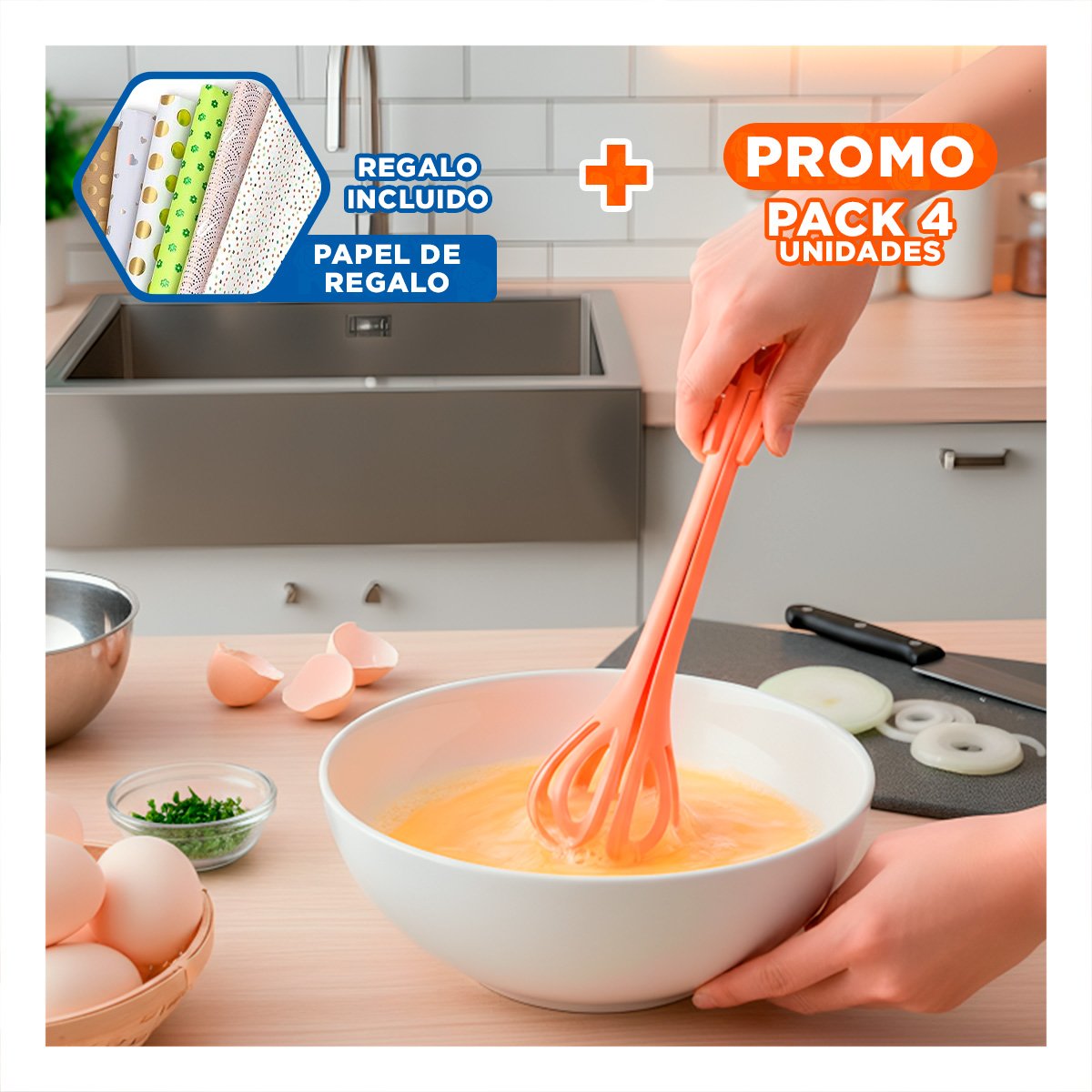 PACK4 HERRAMIENTA DE COCINA CON DEPOSITO 1000 ML COLOR CELESTE Y+PAPEL REGALO - 1