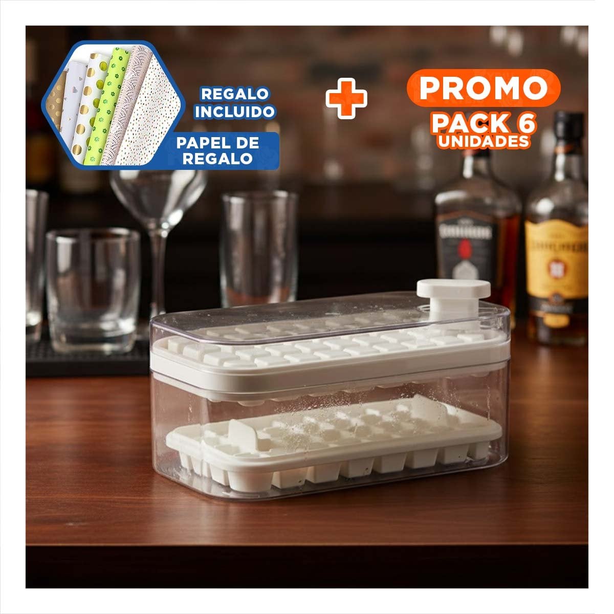 PACK6 ACCESORIO DOBLE BLANCO PARA HIELO CON FACIL DESMOLDE Y+PAPEL REGALO - 1