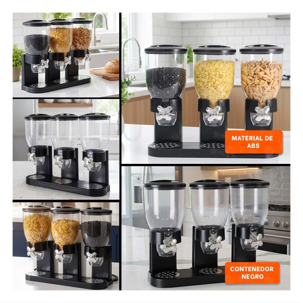 PACK6 ENVASE DOBLE DE GRANOS 2L NEGRO DURADERO Y PRACTICO PARA DESPENSA Y+PAPEL REGALO - 3
