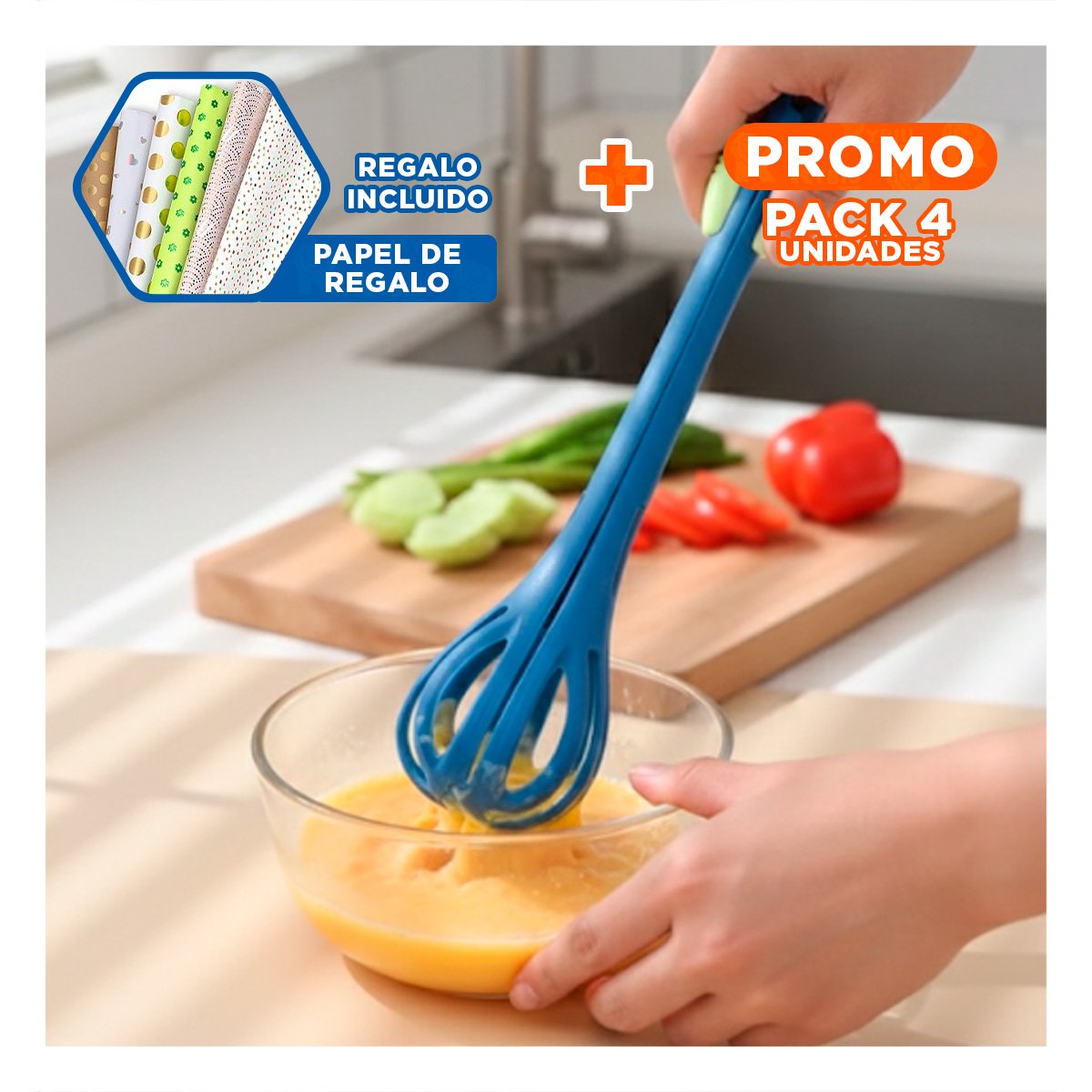 PACK4 HERRAMIENTA DE COCINA CON DEPOSITO 1000 ML COLOR CELESTE Y+PAPEL REGALO - 1