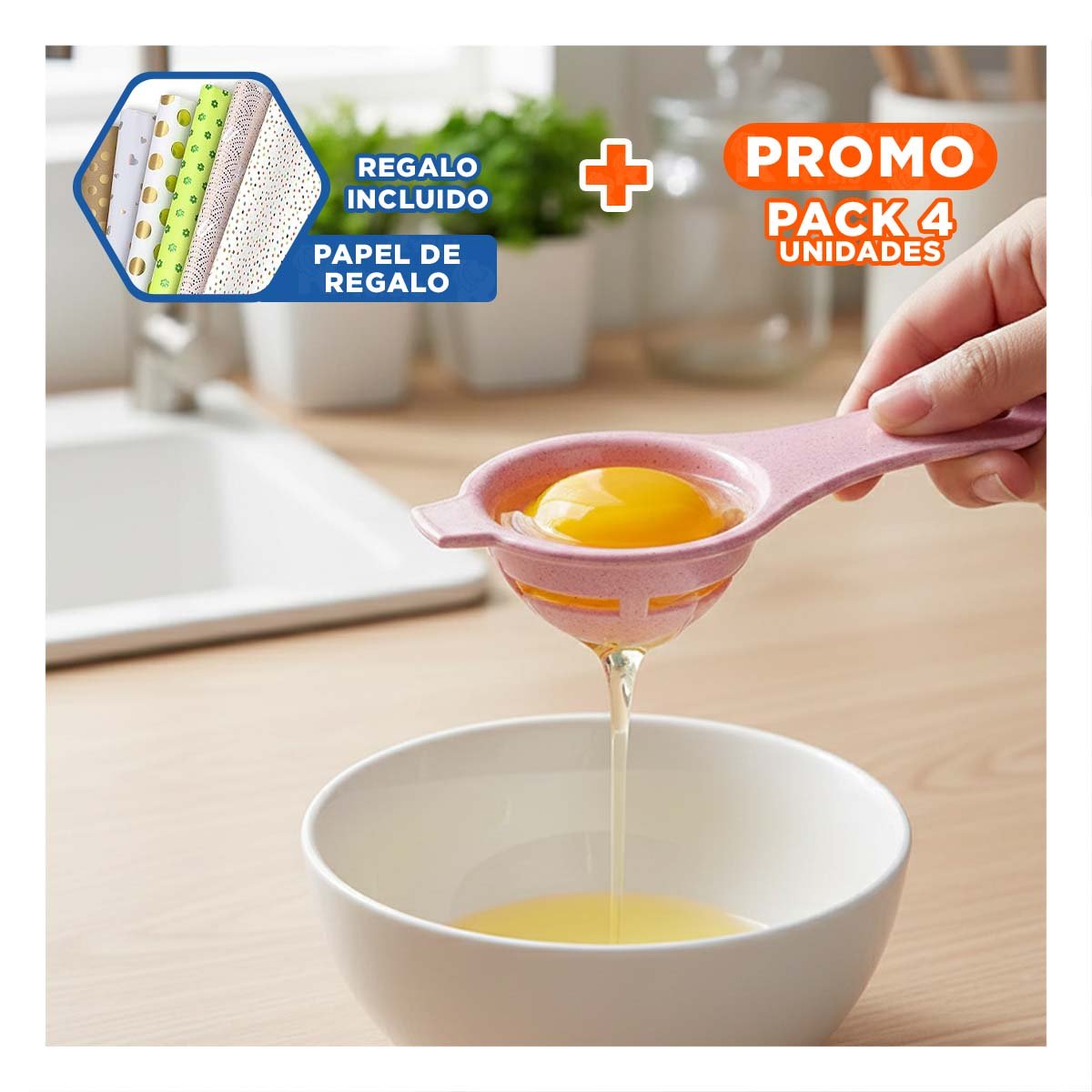 PACK4 HERRAMIENTA DE COCINA CON DEPOSITO 1000 ML COLOR CELESTE Y+PAPEL REGALO - 1