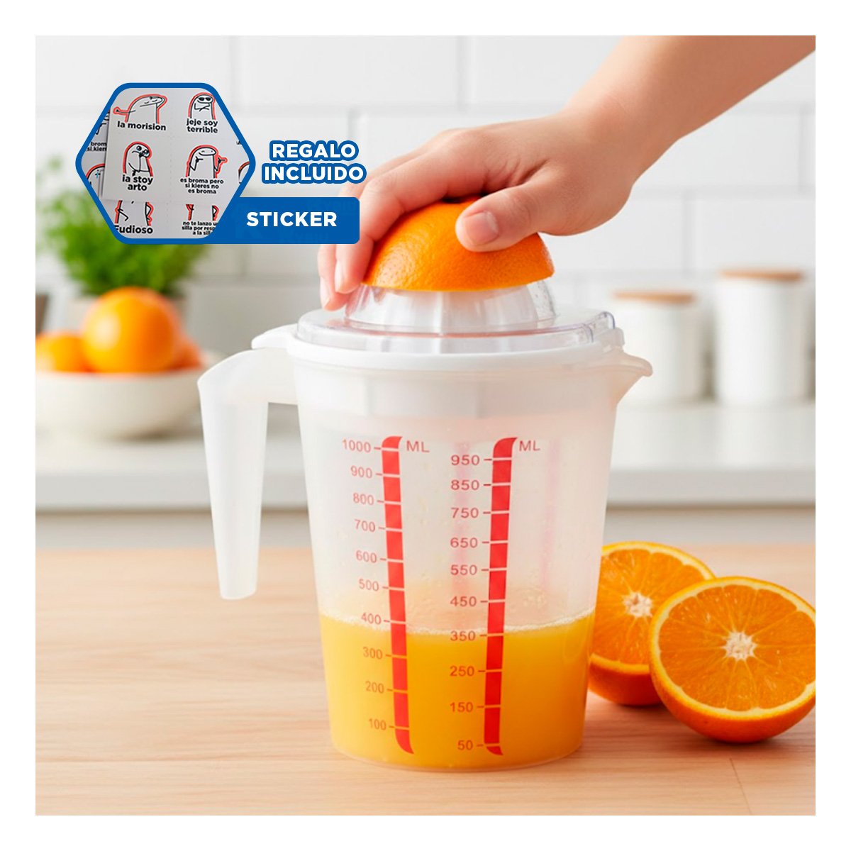 UTENSILIO FUNCIONAL PARA EXPRIMIR CITRICOS 1000 ML CELESTE Y+REGALO STICKER - 1