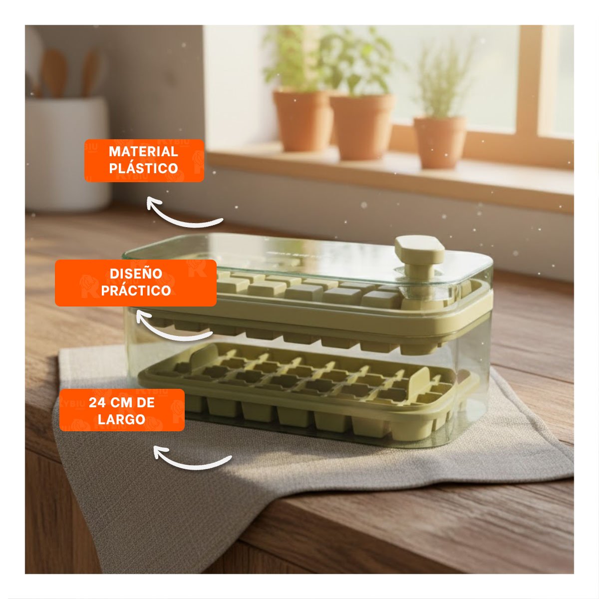 RECIPIENTE COMPACTO MORADO PARA HACER HIELO EN CASA Y+POST IT - 2