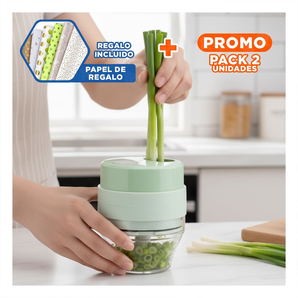 PACK2 ACCESORIO FUNCIONAL CON RECIPIENTE 1000 ML PARA COCINA CELESTE Y+PAPEL REGALO - 1