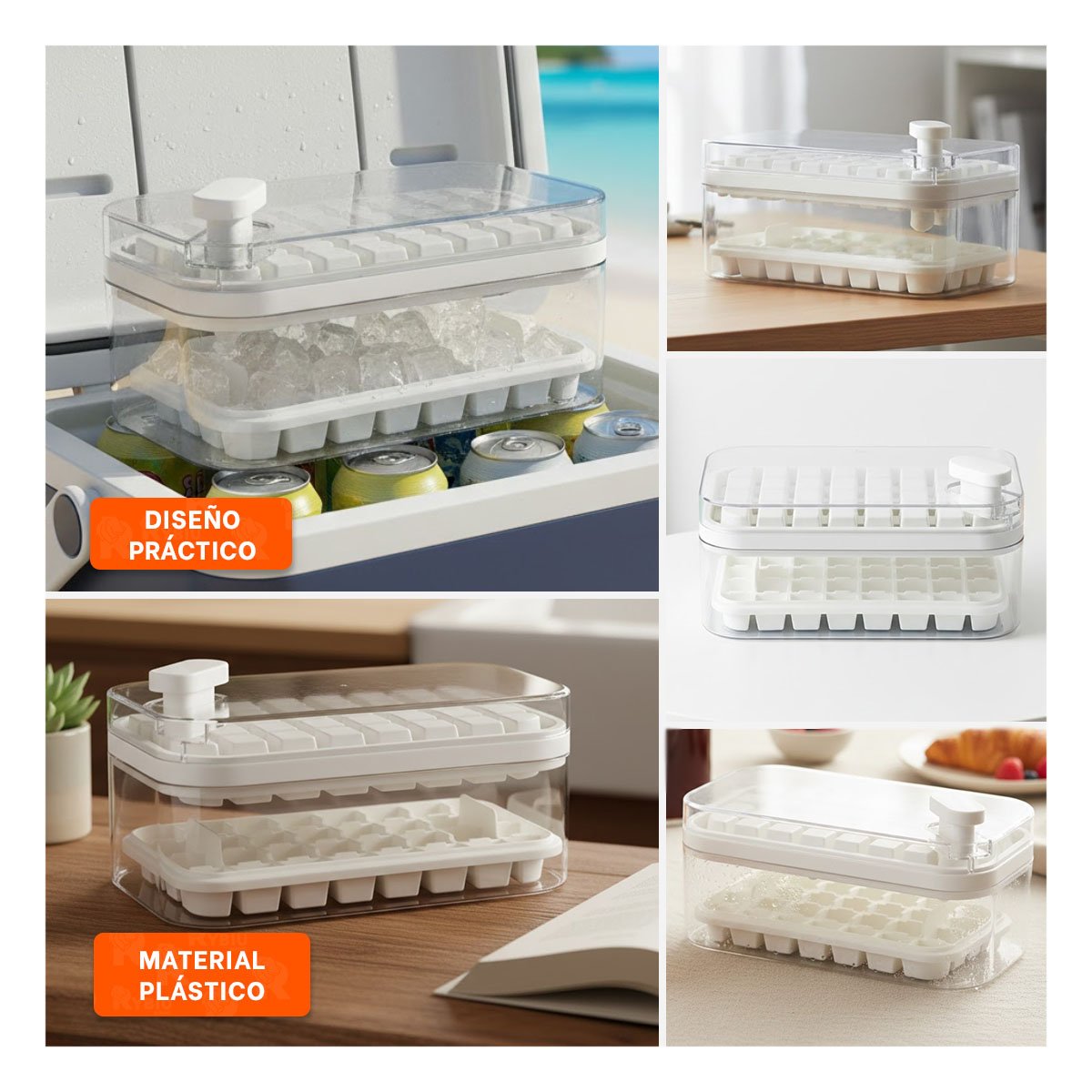 RECIPIENTE COMPACTO BLANCO PARA HACER HIELO EN CASA Y+POST IT - 5