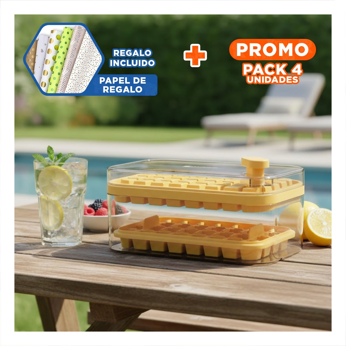 PACK4 CONTENEDOR COMPACTO BLANCO PARA PREPARAR HIELO DIARIO Y+PAPEL REGALO - 1
