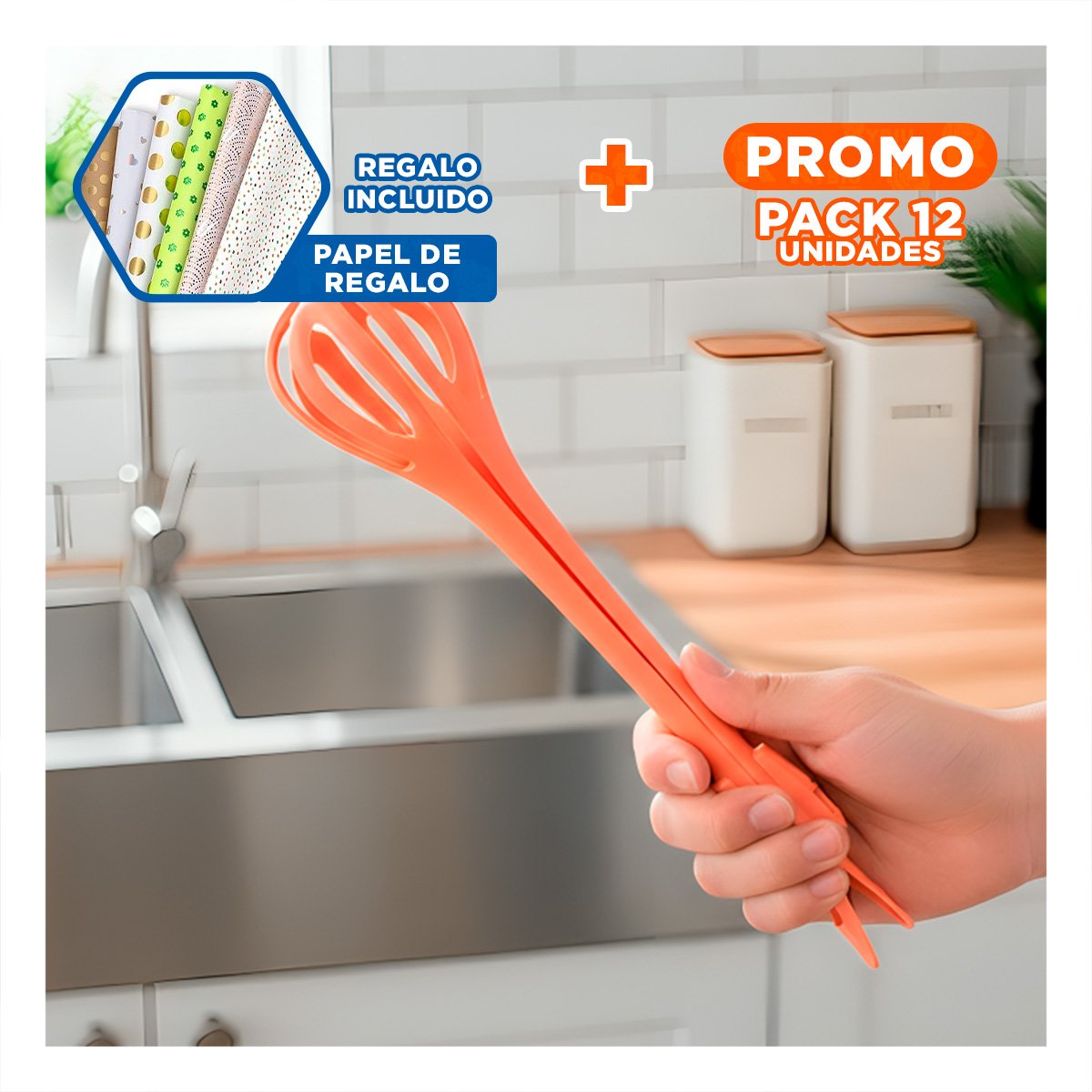 PACK12 DISPOSITIVO PRACTICO PARA JUGO NATURAL DE NARANJA CELESTE Y+PAPEL REGALO - 1