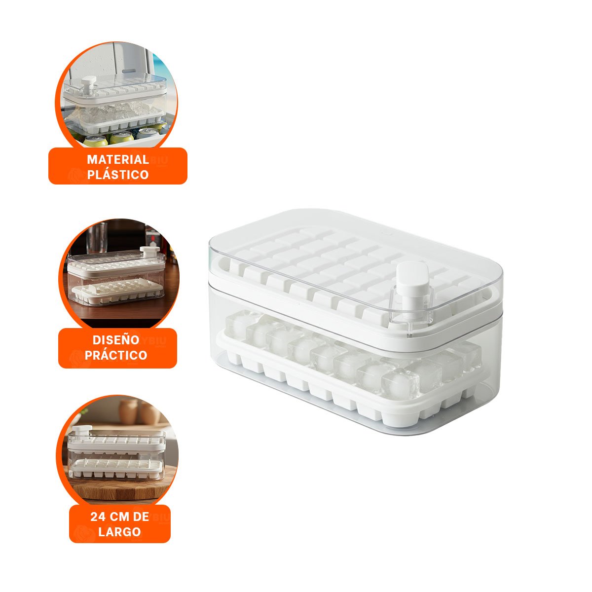 CUBITERA MODERNA BLANCA CON SISTEMA CLIC PARA HIELO - 3