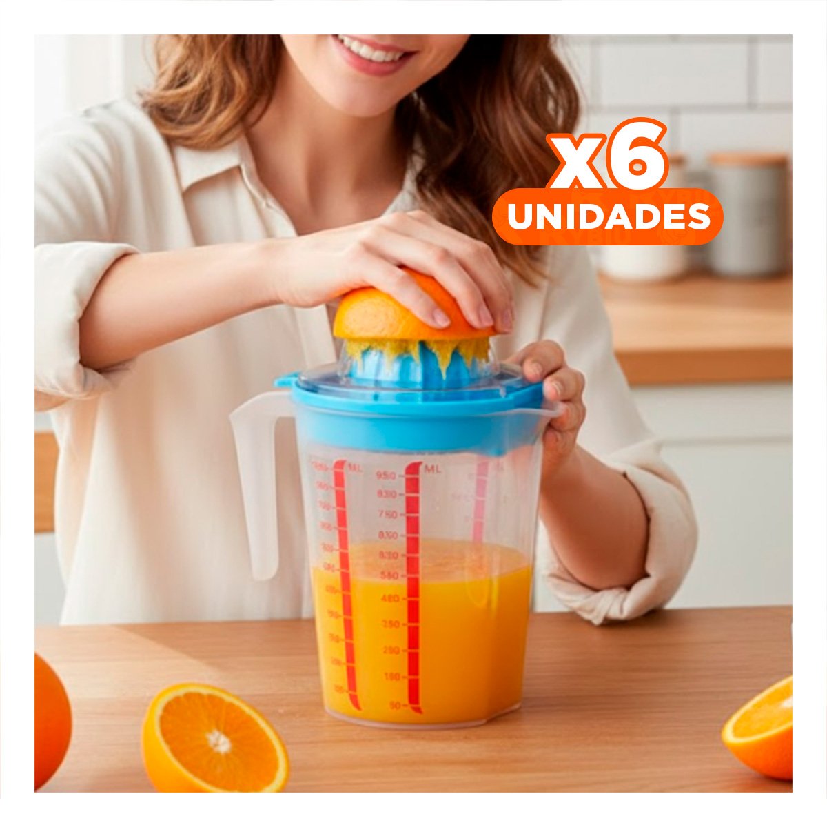 PACK6 DISPOSITIVO MANUAL PARA EXPRIMIR NARANJA 1000 ML CELESTE Y+REGALO STICKER - 1