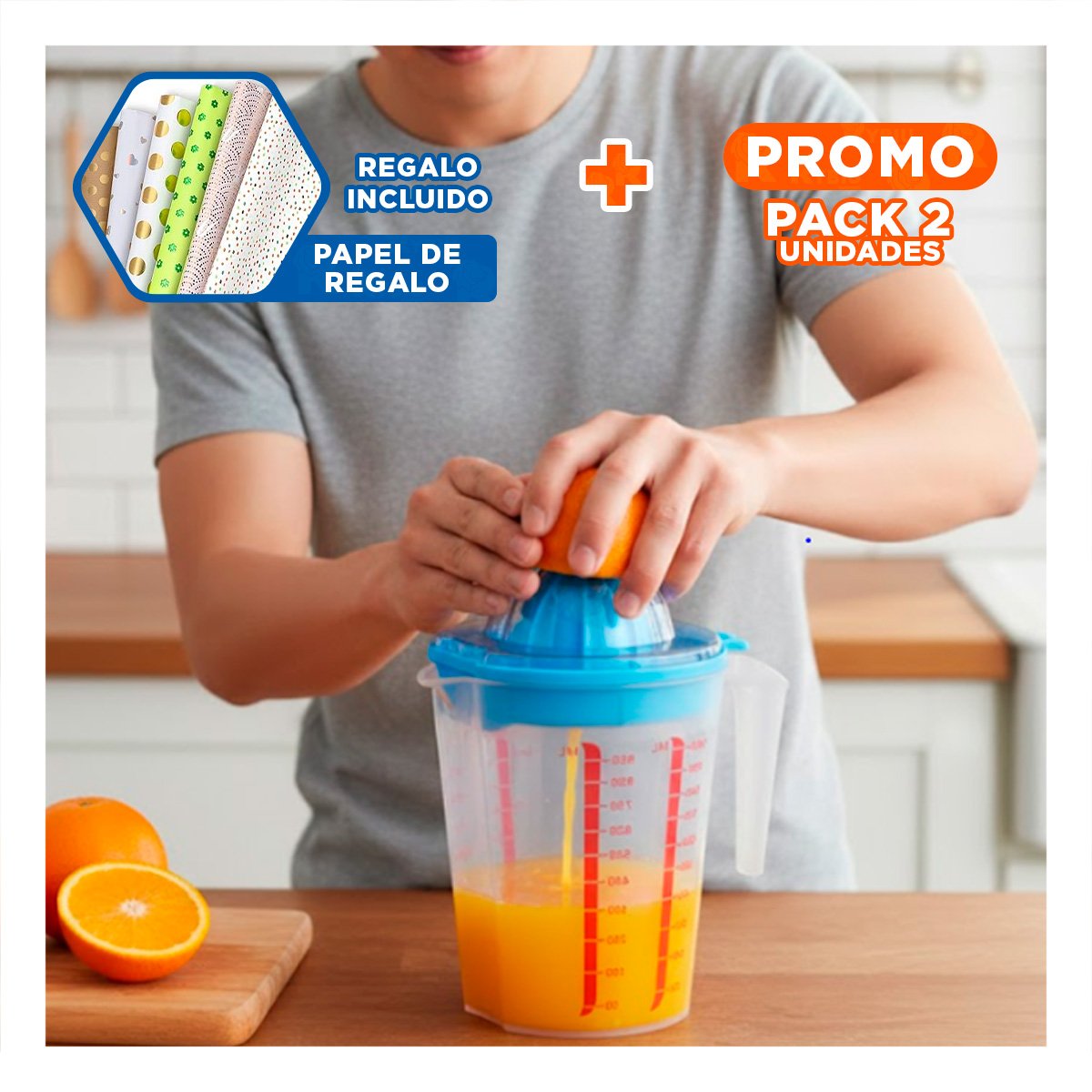 PACK2 ACCESORIO FUNCIONAL CON RECIPIENTE 1000 ML PARA COCINA CELESTE Y+PAPEL REGALO - 1