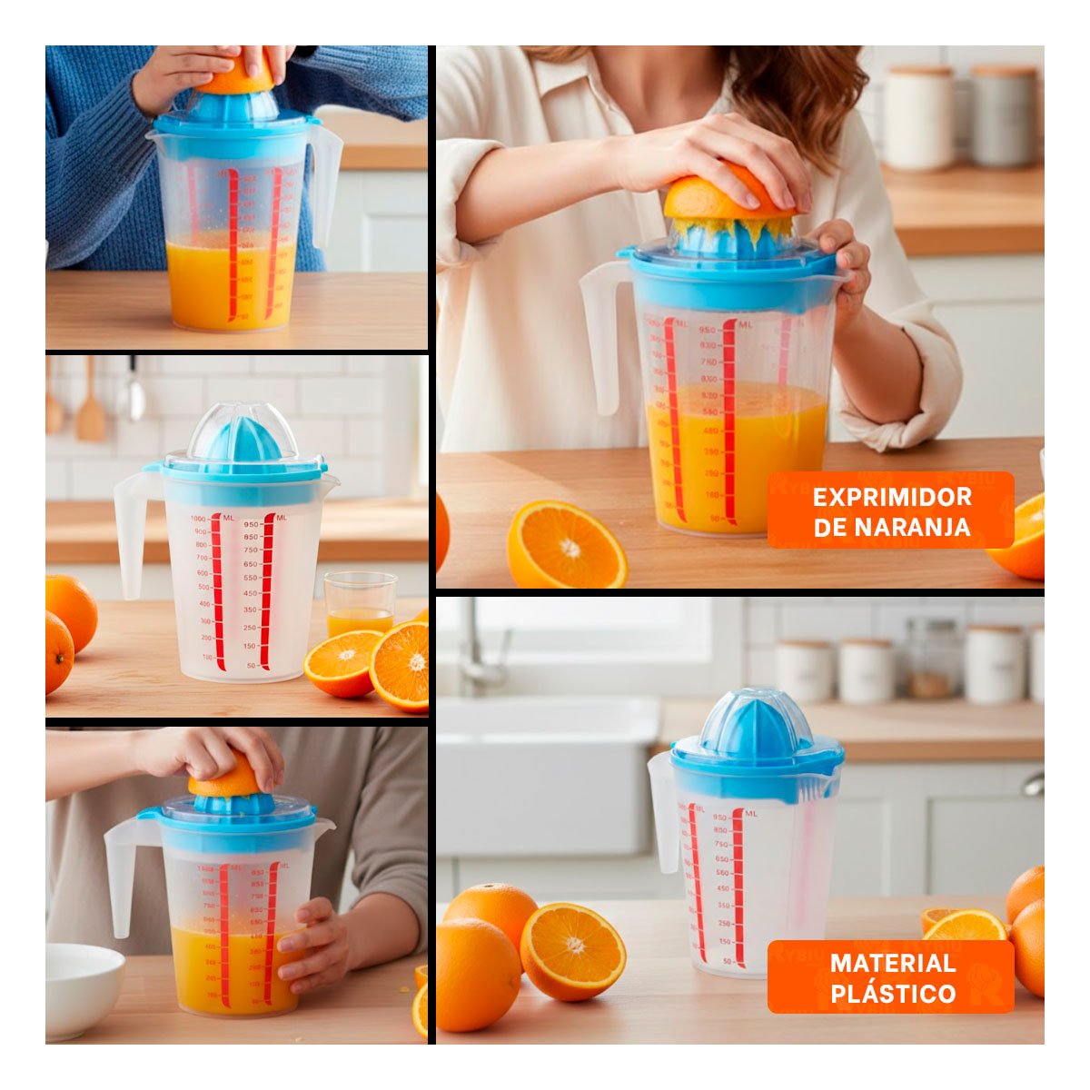 PACK2 ACCESORIO FUNCIONAL CON RECIPIENTE 1000 ML PARA COCINA CELESTE Y+PAPEL REGALO - 3