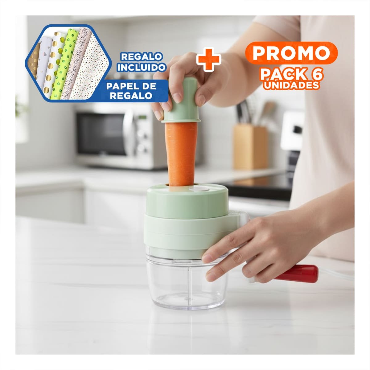 PACK6 HERRAMIENTA FUNCIONAL PARA PREPARAR JUGO CASERO CELESTE Y+PAPEL REGALO - 1
