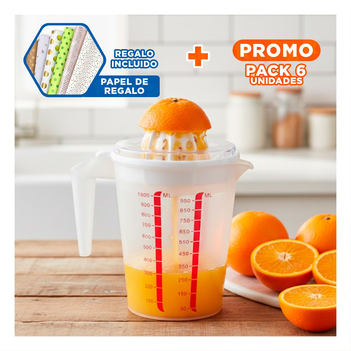 PACK6 HERRAMIENTA FUNCIONAL PARA PREPARAR JUGO CASERO CELESTE Y+PAPEL REGALO - 1